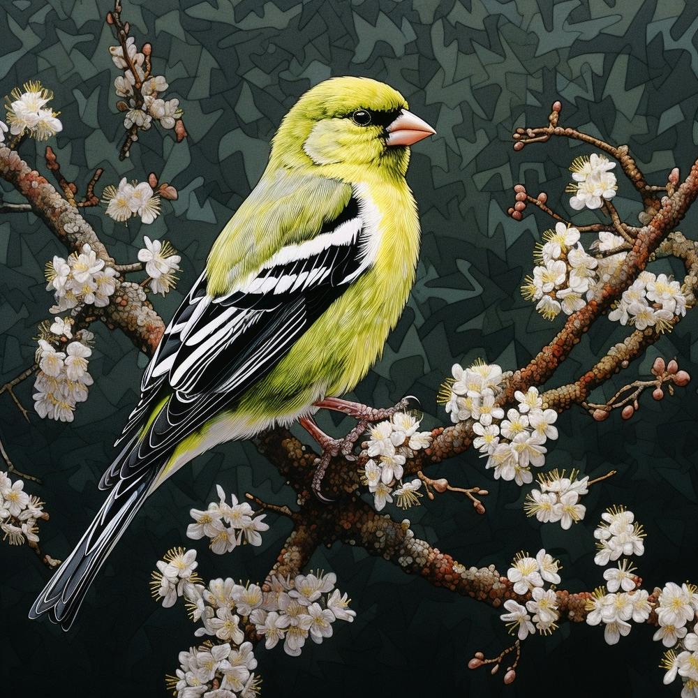 Ohara Koson Inspired Bird Painting American Goldfinch 1 Square