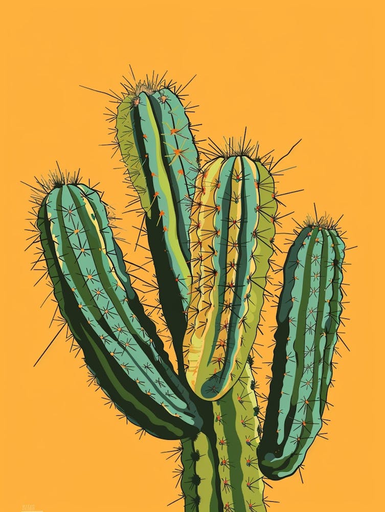 Ferocactus Cactus Minimalist Abstract Illustration 1