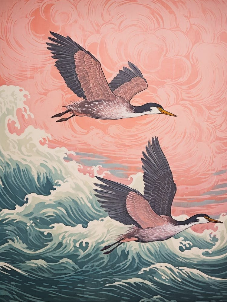 Vintage Japanese Inspired Bird Print Grebe