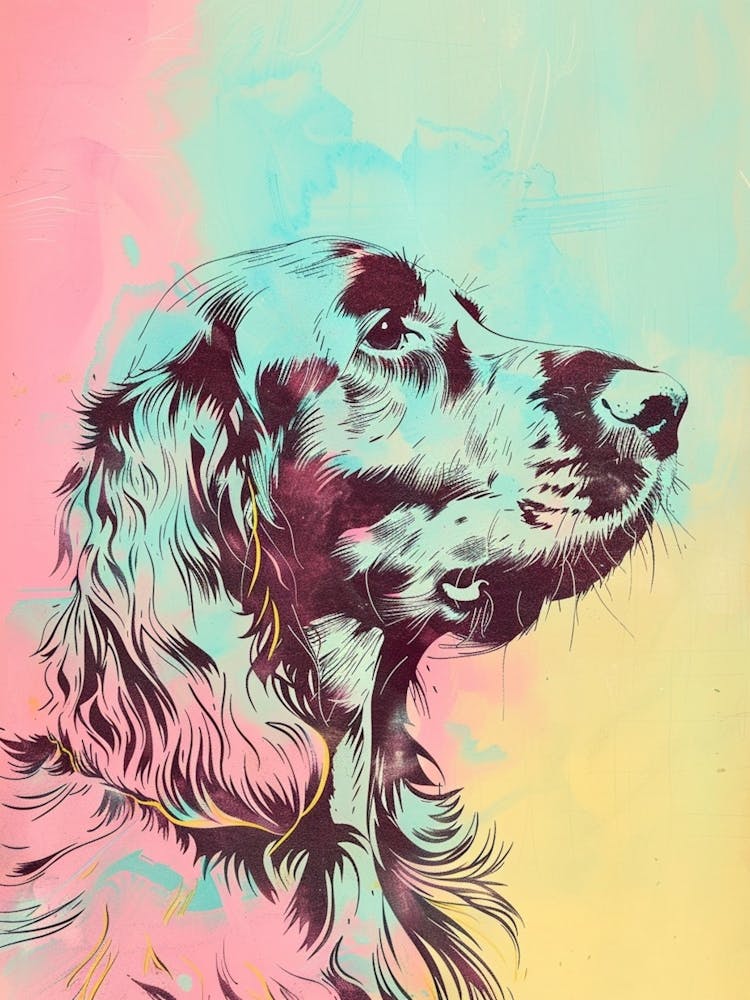 English Setter Dog Pastel Line Watercolour Illustration  1