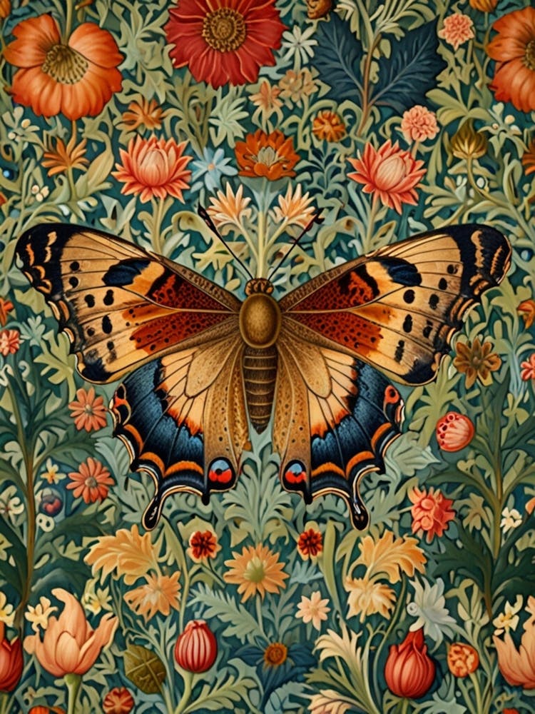 William Morris Butterfly And Flowers 1