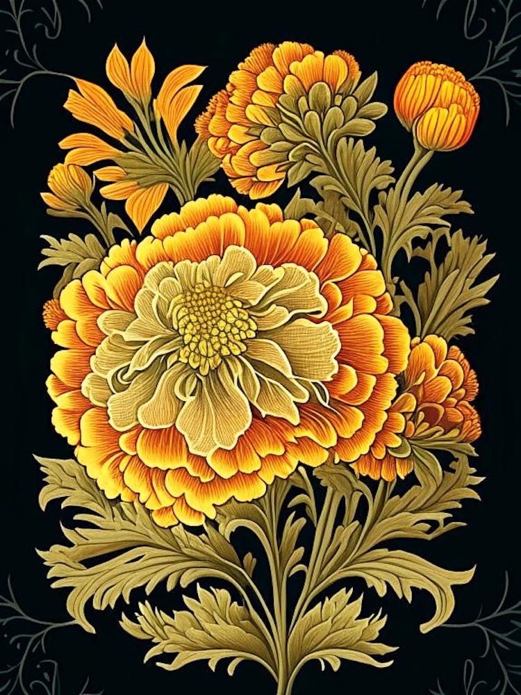 Marigold 2 Floral Botanical Vintage Poster Flower