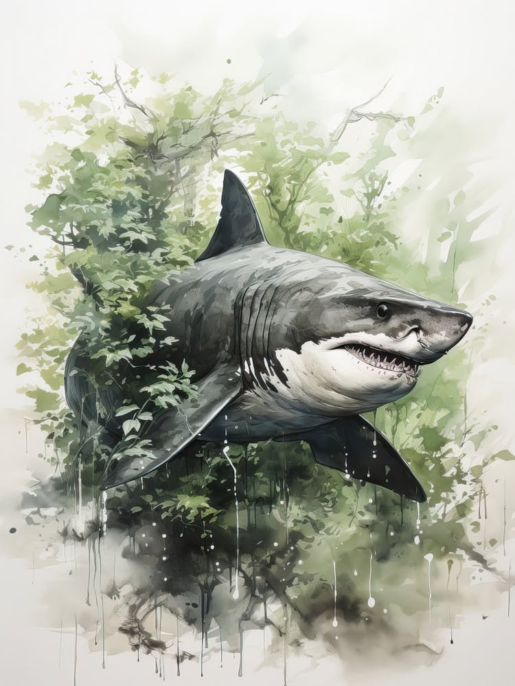 Shark, Japanese Brush Painting, Ukiyo E, Minimal 1