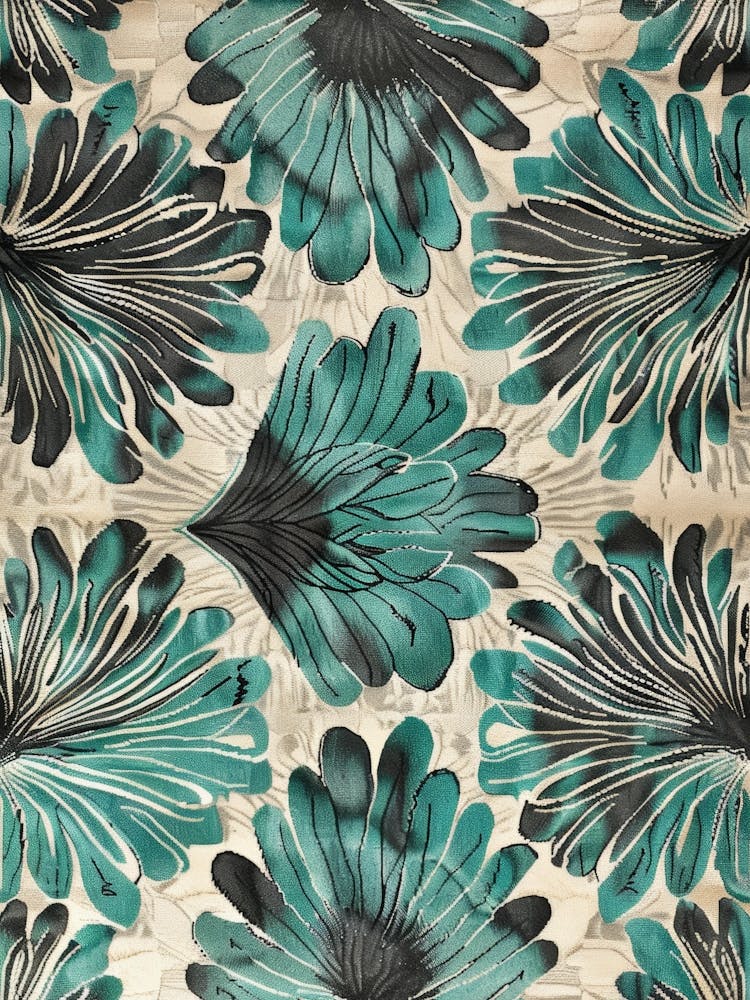 Teal And Black Floral Painting