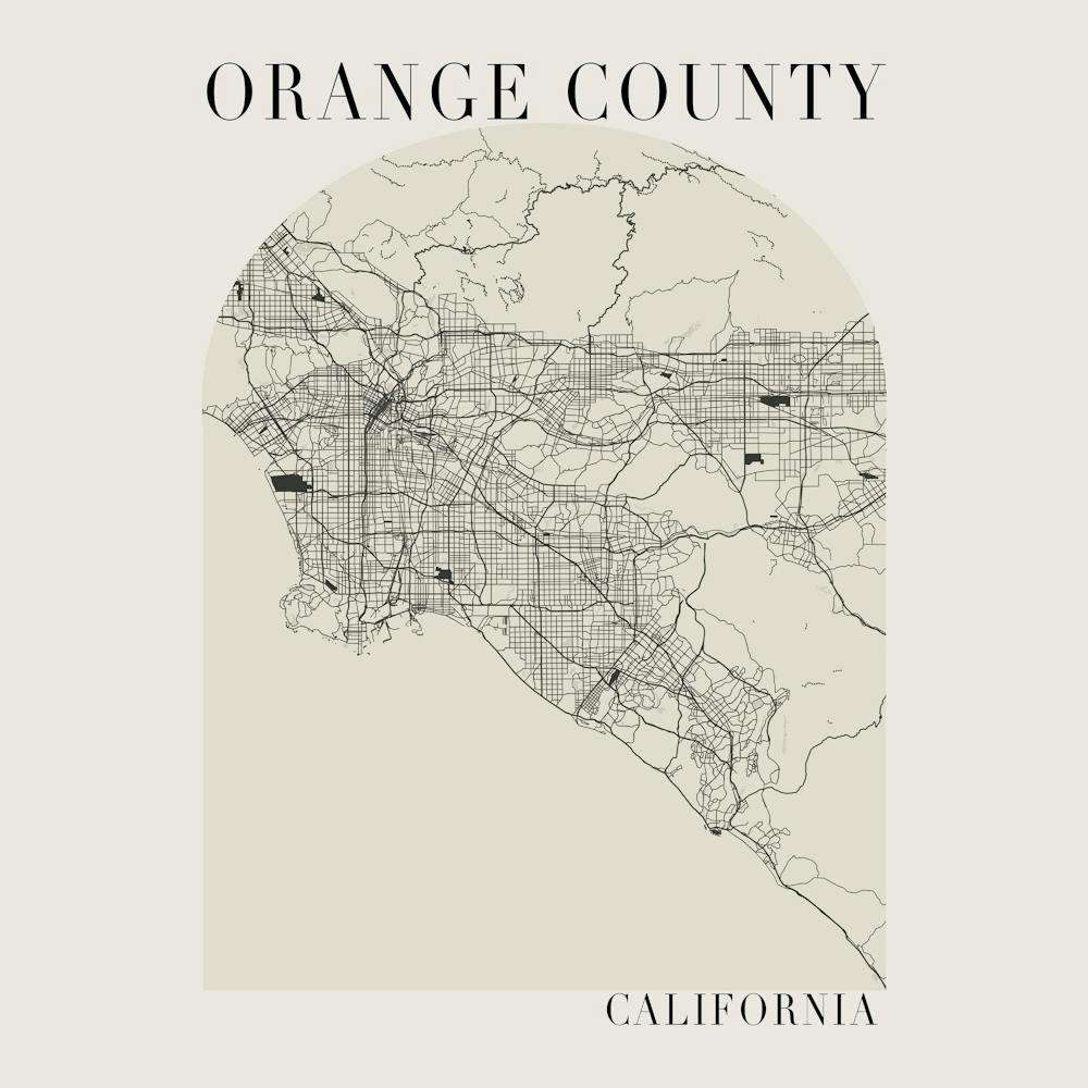 Orange County California Boho Minimal Arch Full Beige Color Street Map
