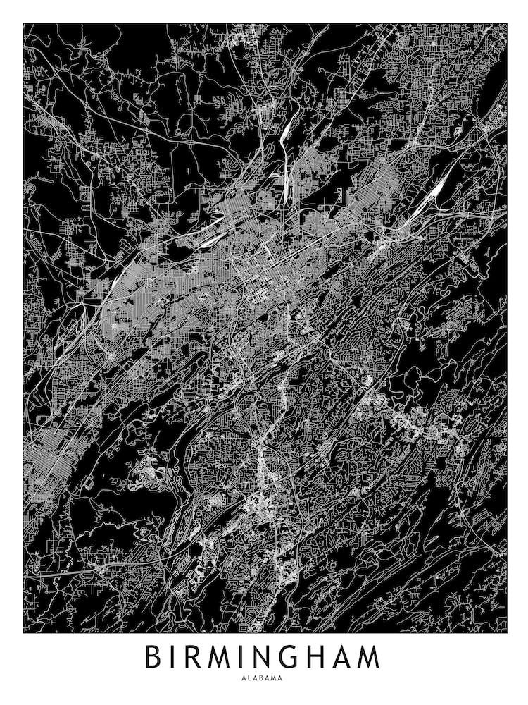 Birmingham Black And White Map