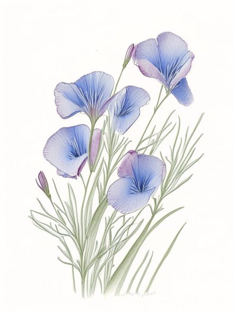 Flax Floral Quentin Blake Inspired Illustration 4 Flower