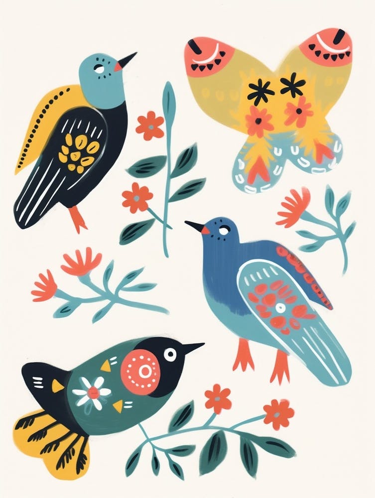 Folk Style Bird Painting Bluebird 2