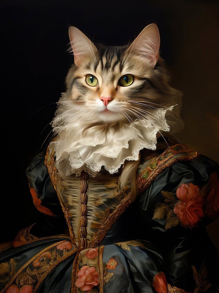 Victorian Animal Portrait, Dressed Animal Print, Lady Cat Painting, Royal Animal Print, Vintage Renaissance Animal Art, Animal Lover Gift