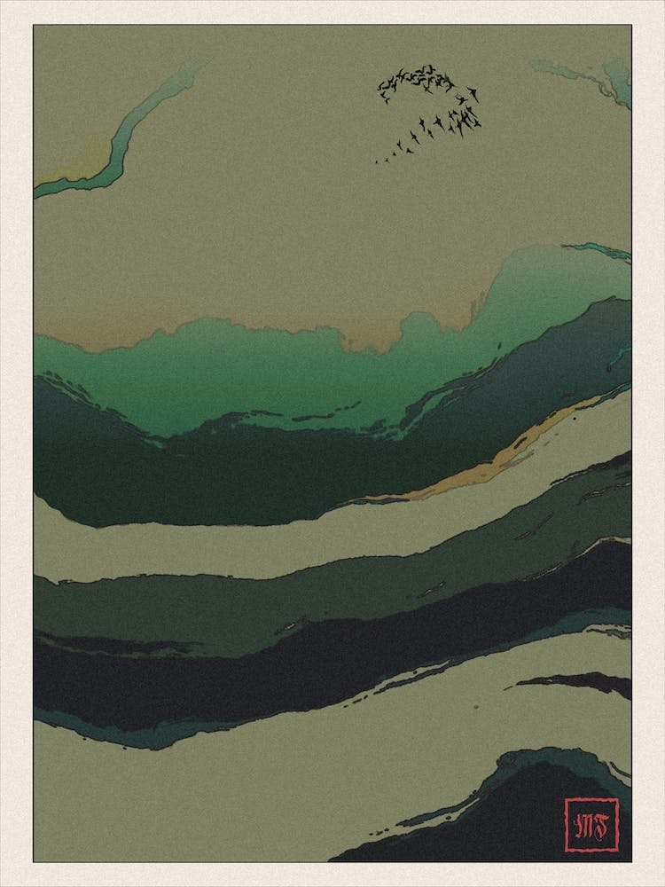 Abstract Forest Landscape Inspired By Minimalist Japanese Ukiyo E Painting Style 11