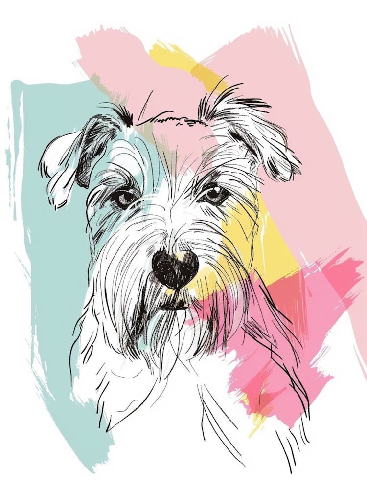 Terrier Dog Pastel Line Watercolour Illustration  3