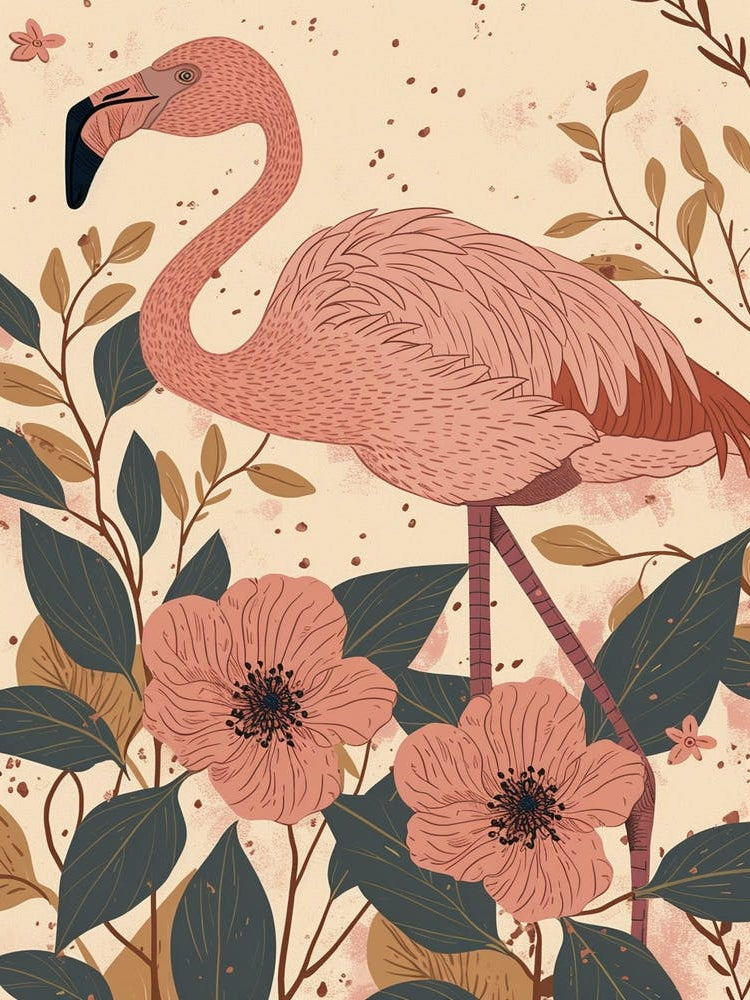 Chilean Flamingo Tiare Flower Minimalist Illustration 4