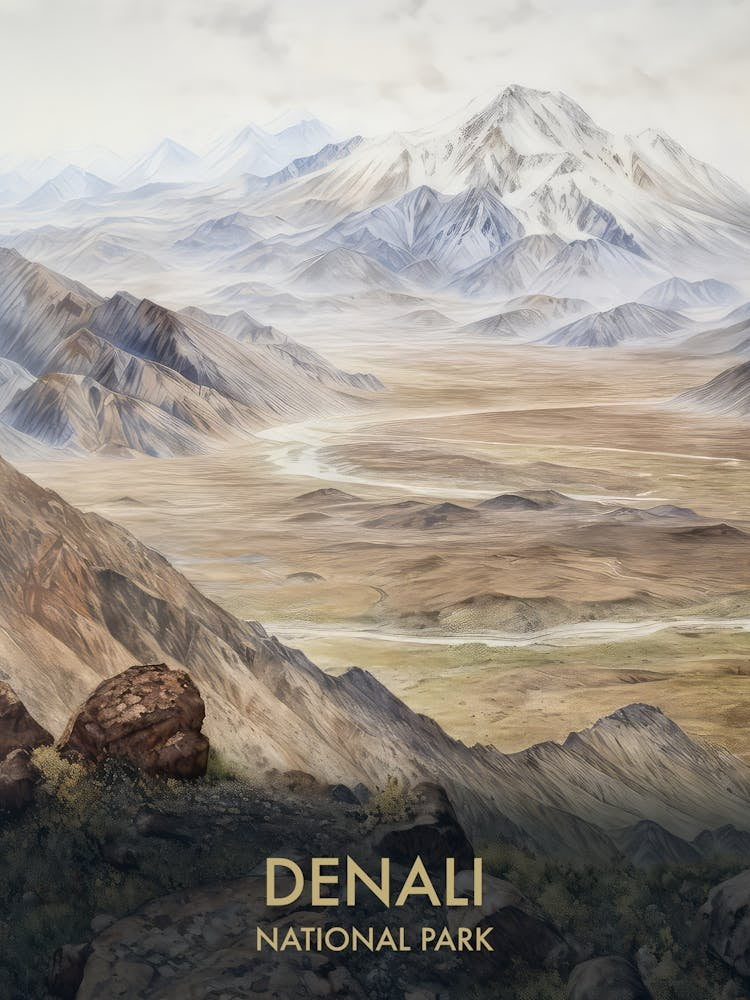 Denali National Park Watercolour Vintage Travel Poster 3
