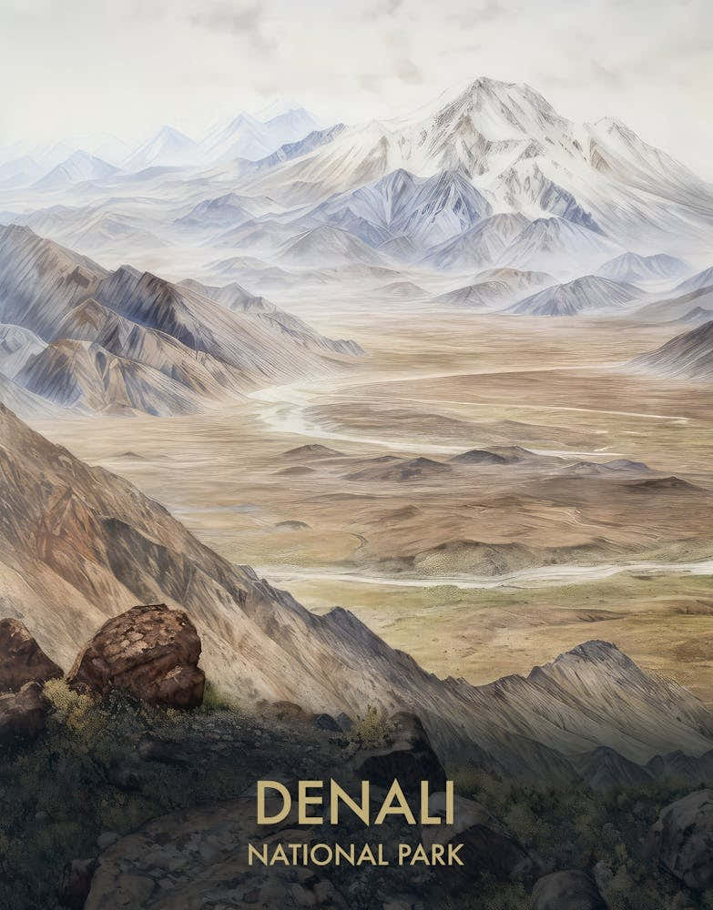 Denali National Park Watercolour Vintage Travel Poster 3