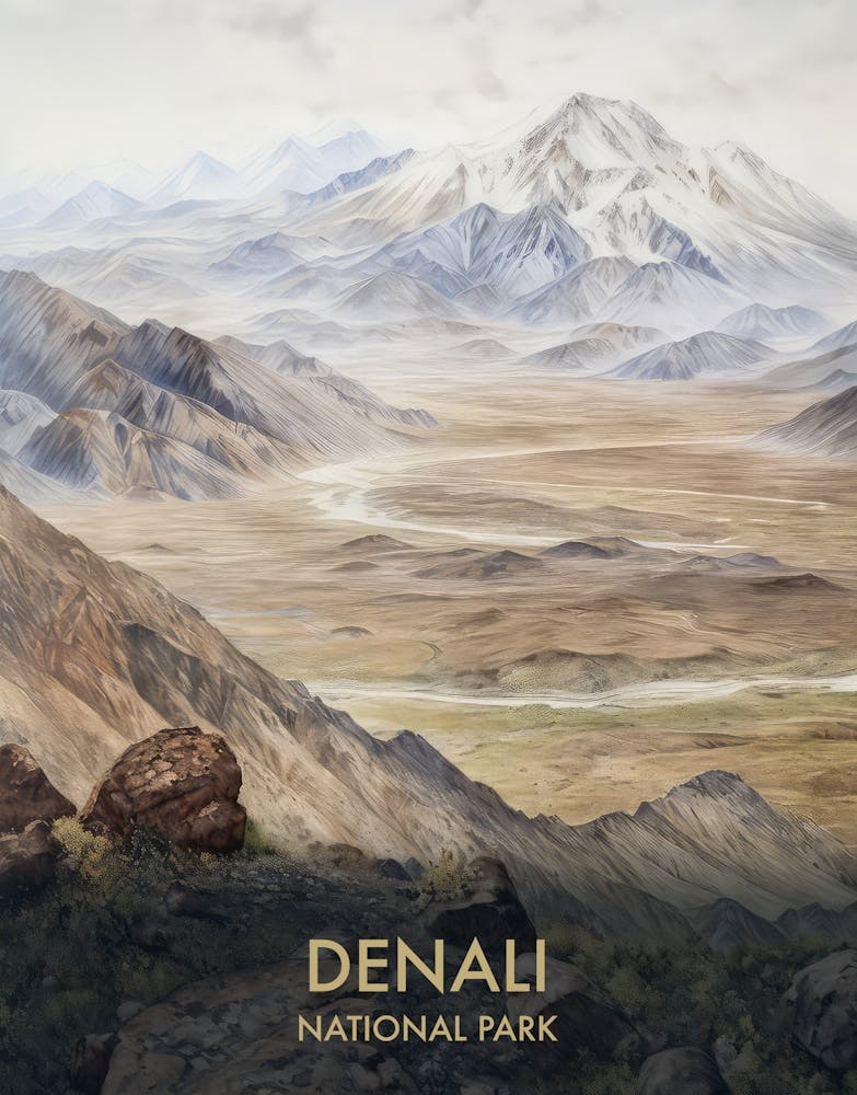 Denali National Park Watercolour Vintage Travel Poster 3
