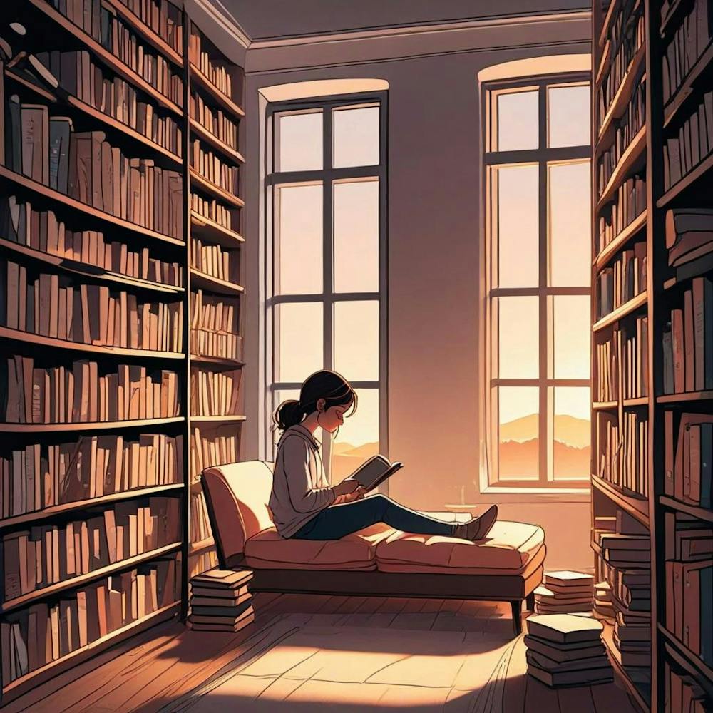 Girl Reading Book In Library Alone (1)
