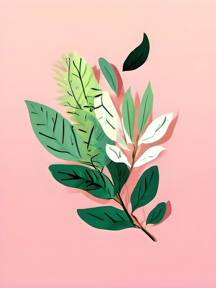 Green Leaves On Pink Background 1