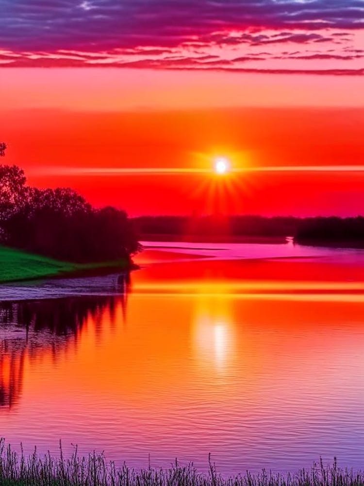 Sonnenaufgang über Flusslandschaft Pop-Art-Fotografie 1
