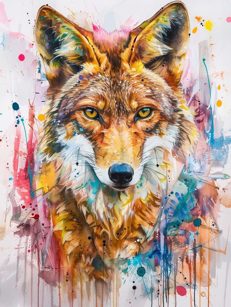 Coyote Farbenfrohes Aquarell 4
