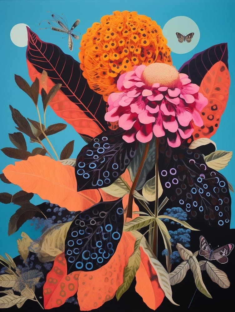 Peinture Florale Surréaliste Fleur de Célosie 2