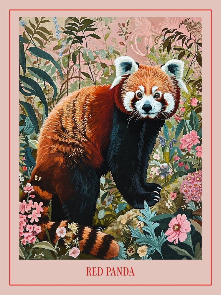 Floral Animal Painting Red Panda 3 Poster