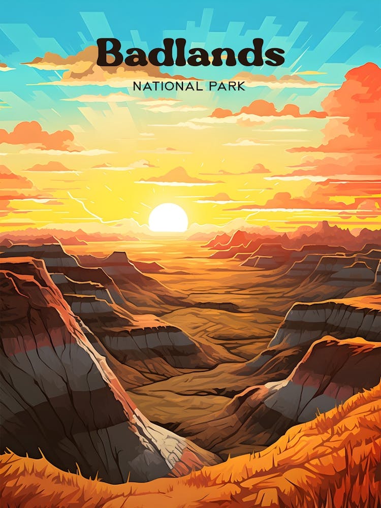 Badlands National Park Souvenir Modern Travel Illustration