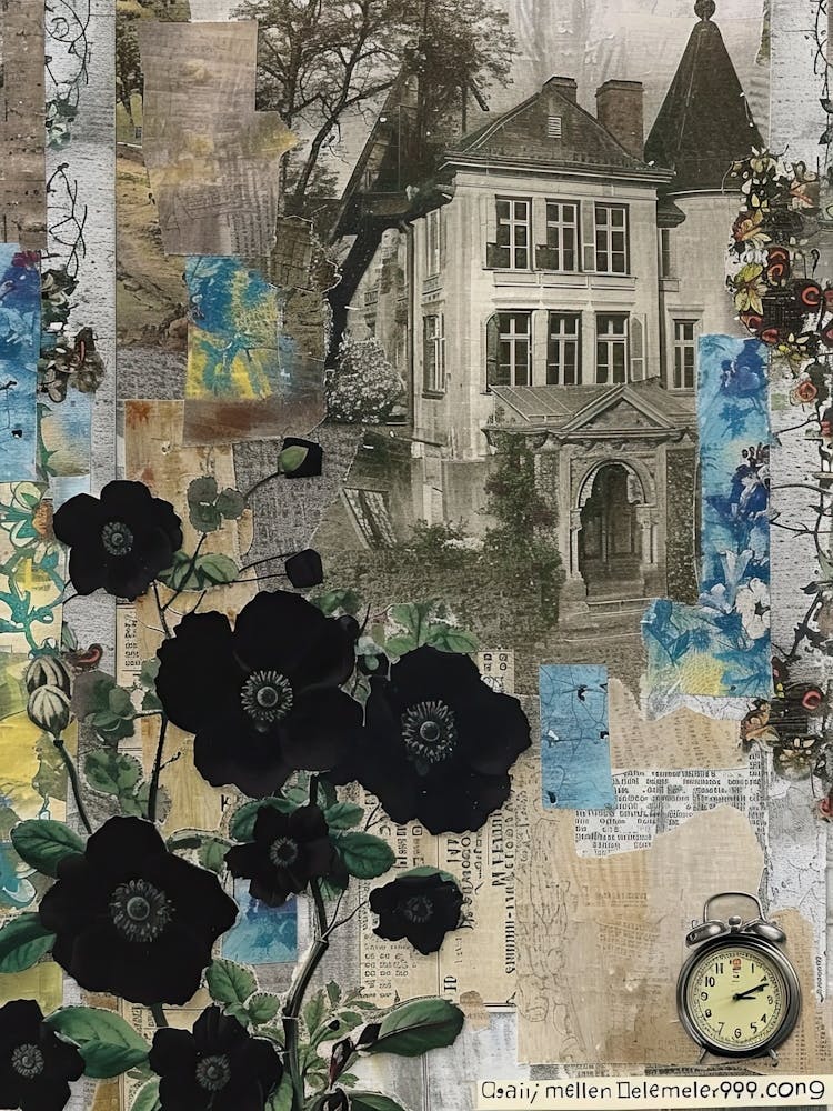 Black Flowers Scrapbook Collage Cottage 1