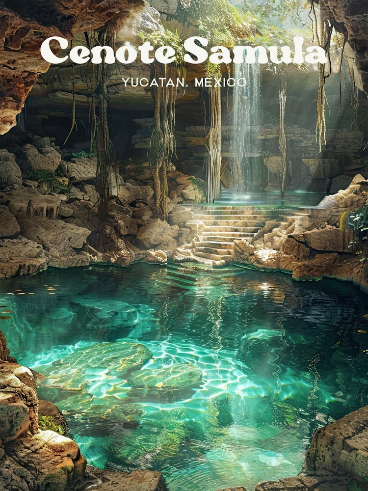 Cenote Samula Mexico Bucket List Art Illustration