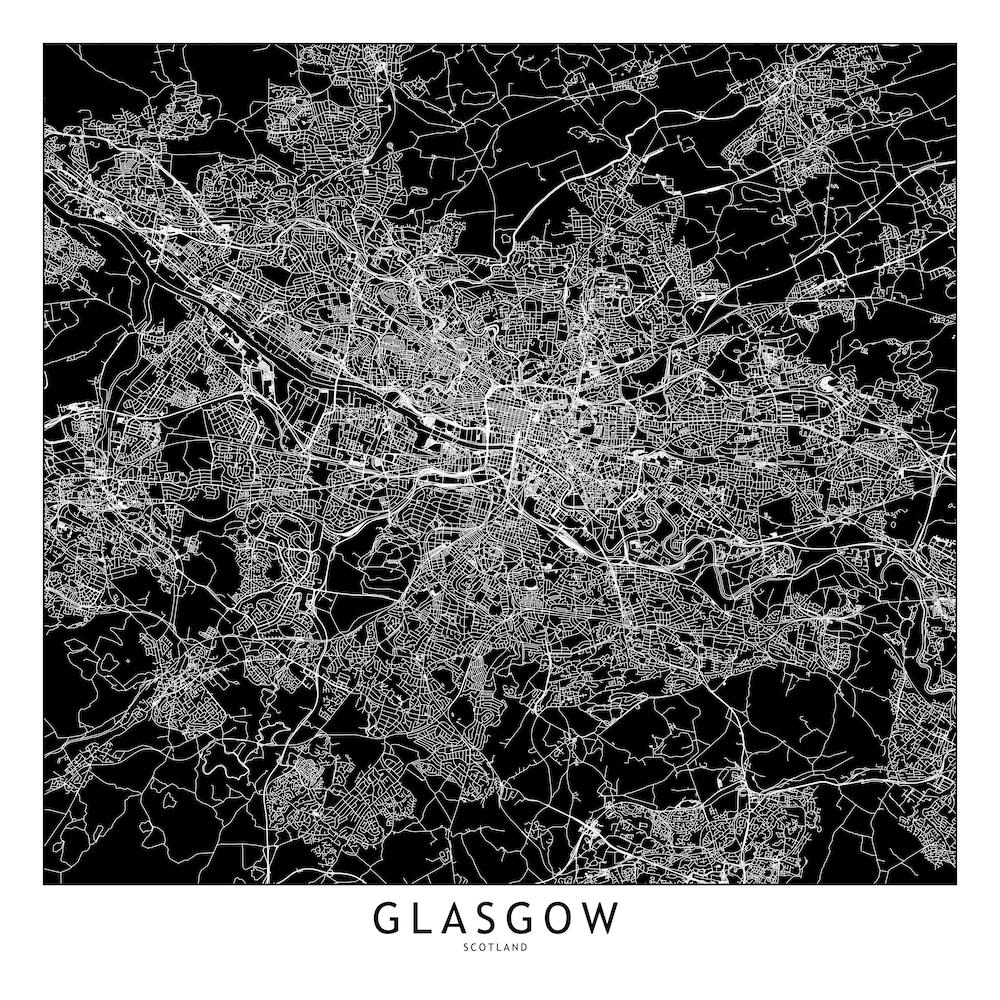 Glasgow Black And White Map Square