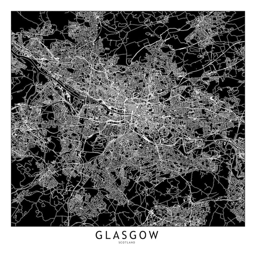 Glasgow Black And White Map Square