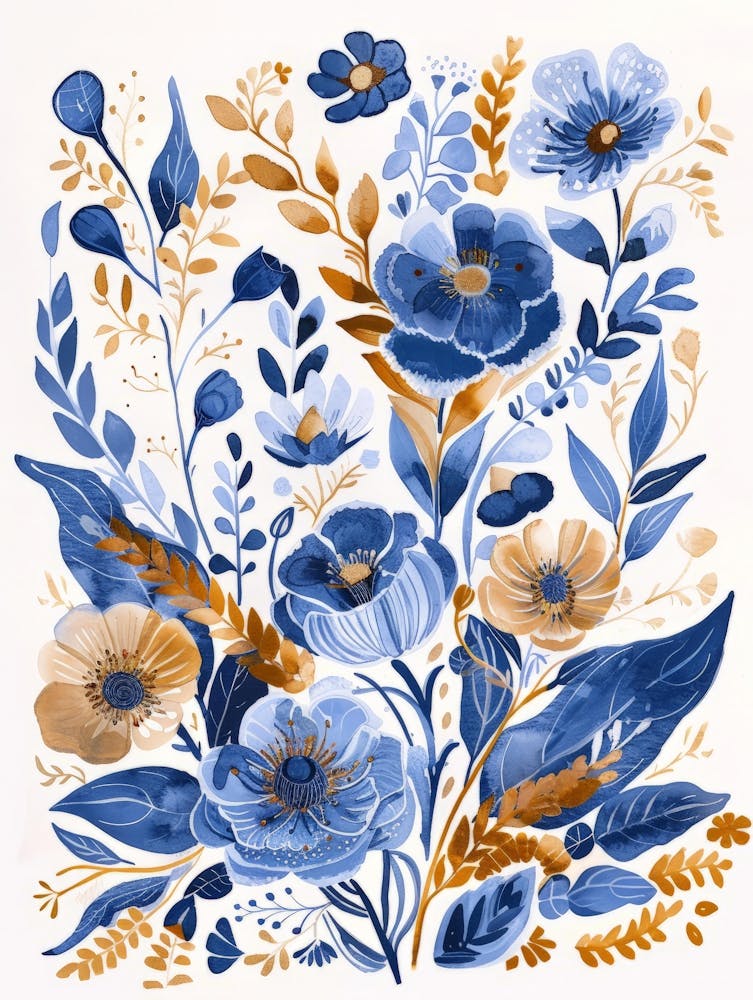 Blue And Gold Flowers 3