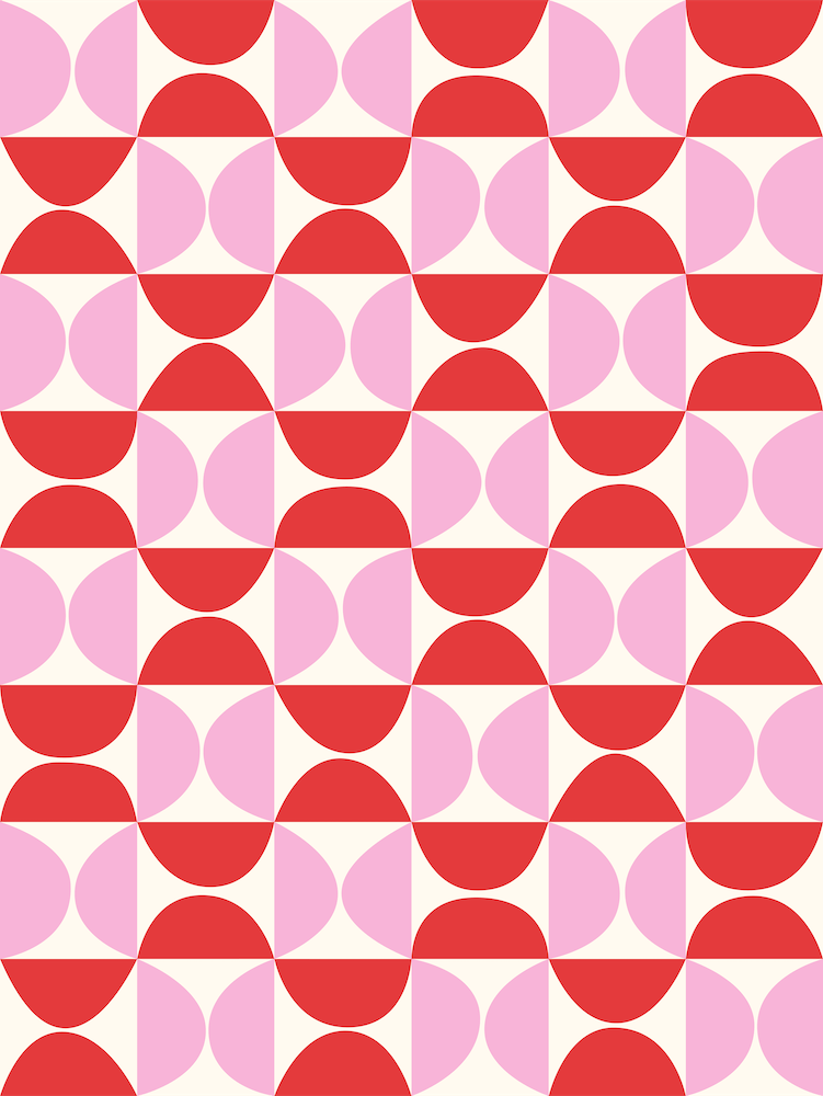 Mid-Century Geometric Pattern in Pink and Red