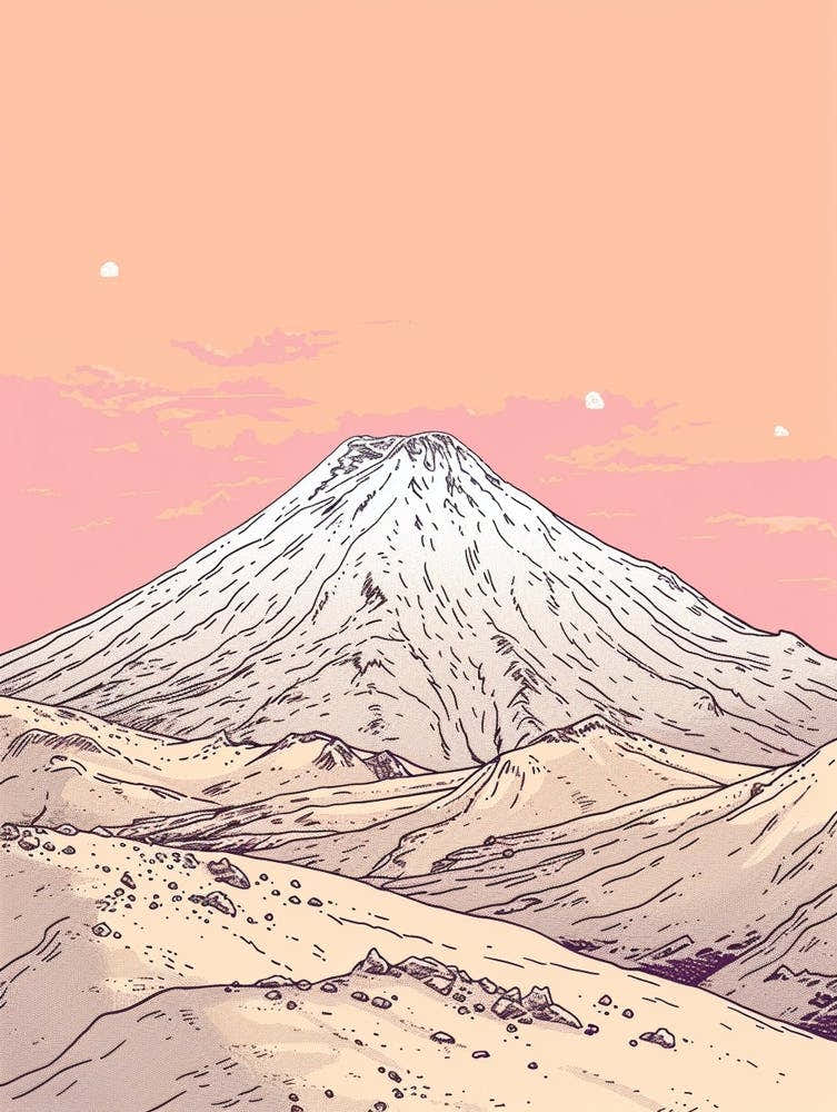 Popocatepetl Mexico Color Line Drawing (4)