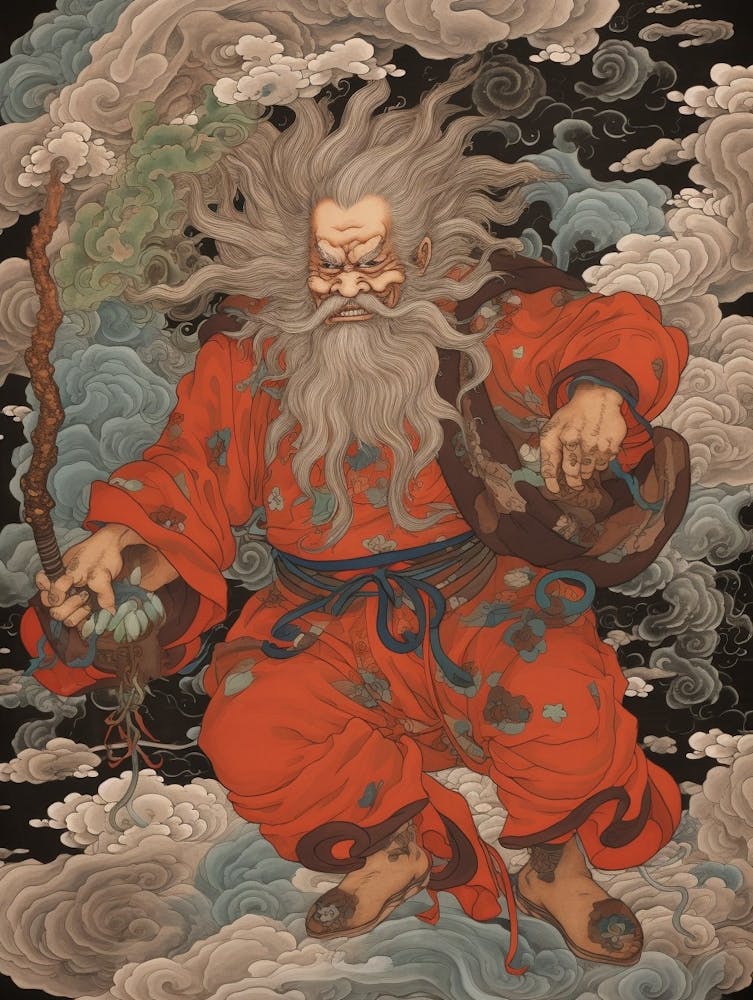 Japanese Fjin Wind God Illustration 2