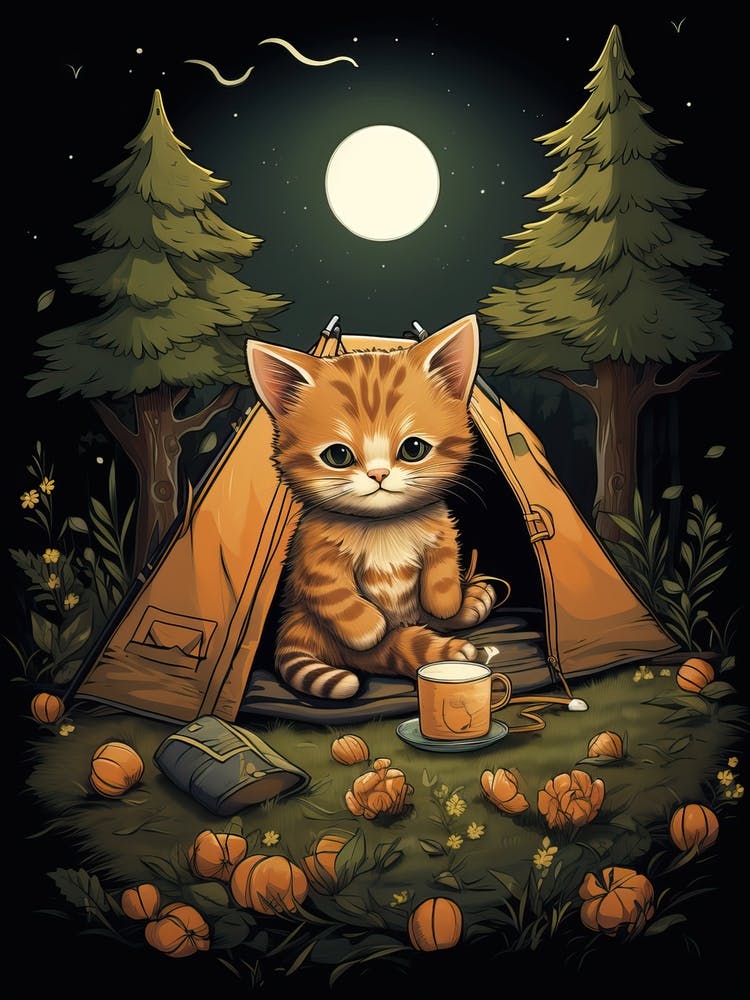 Kawaii Cat Drawings Camping 9