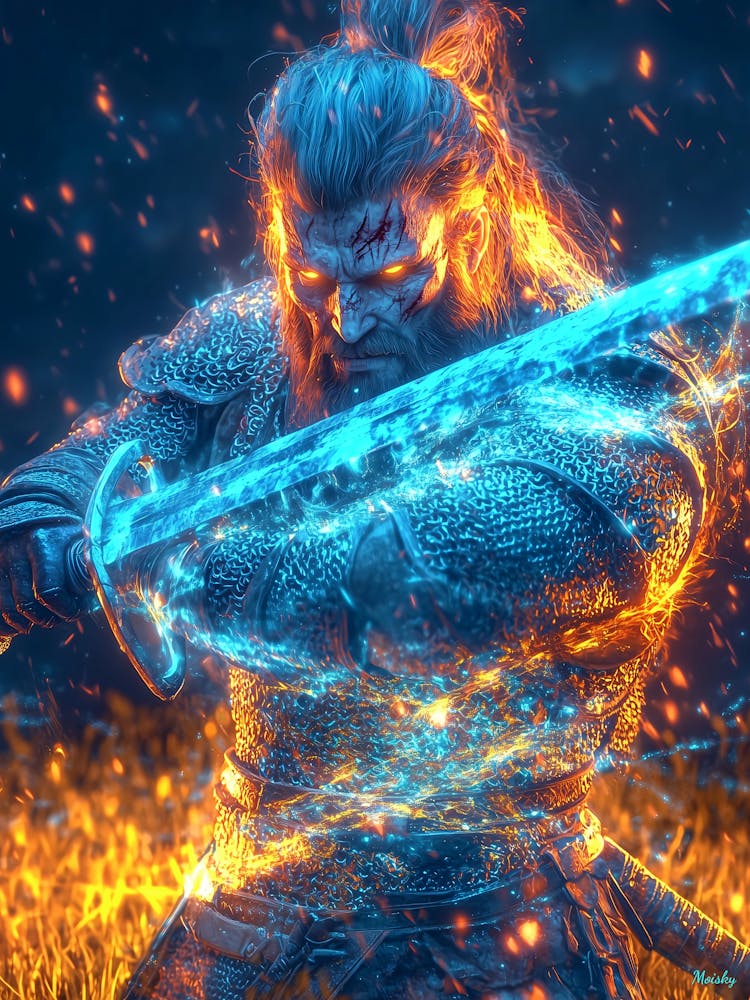 Neon Medieval Warrior – Cyber Fantasy Knight Poster