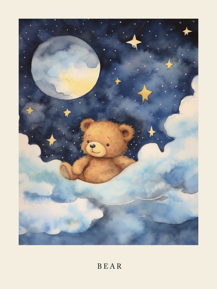 Baby Bear 3 Sleeping In The Clouds Nursery Poster