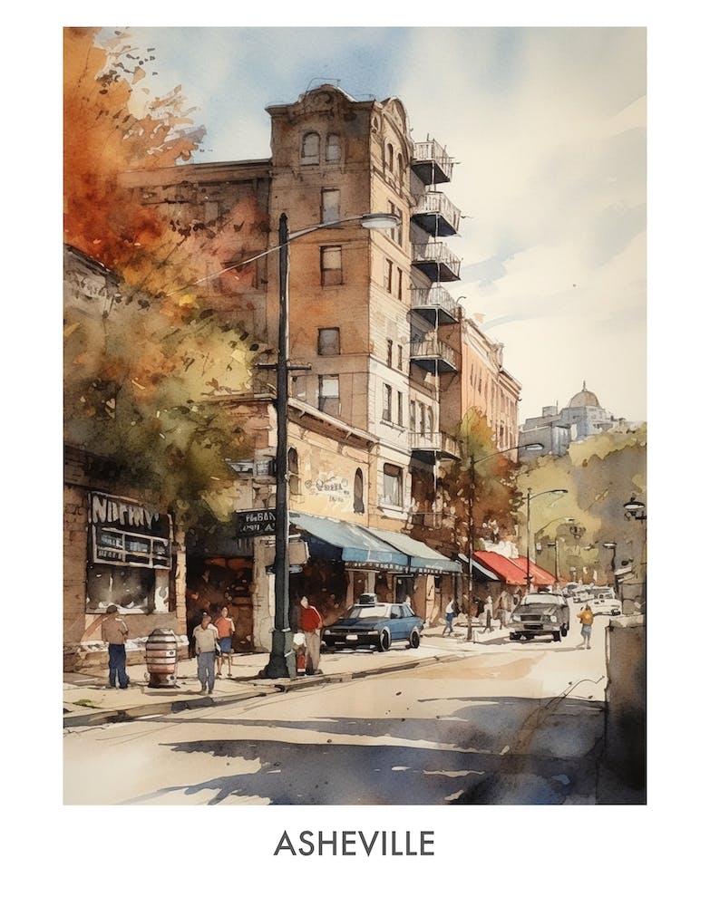 Asheville Watercolor 2 Travel Poster