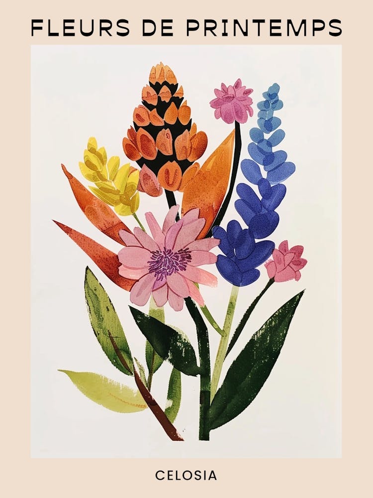 Spring Floral French Poster  Celosia 3