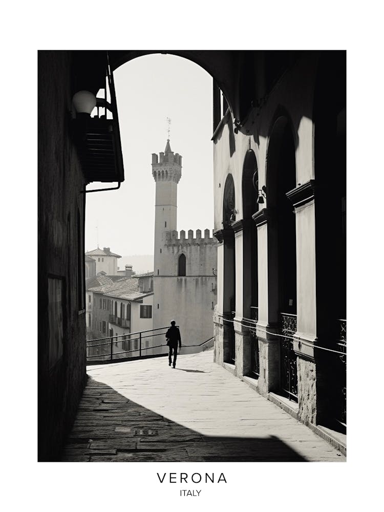 Poster Of Verona, Italy, Black And White Analogue Photography 3