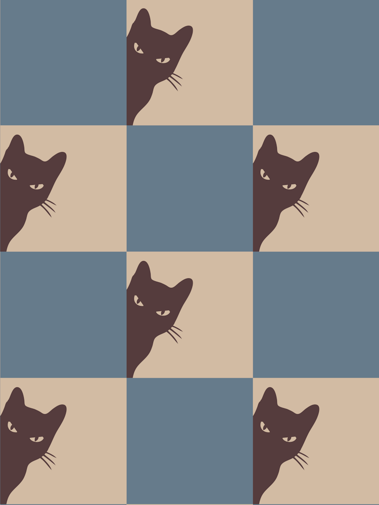 Playful Checker Board Cat Peeping Pattern 8 In Dusty Blue Concrete Brown 01