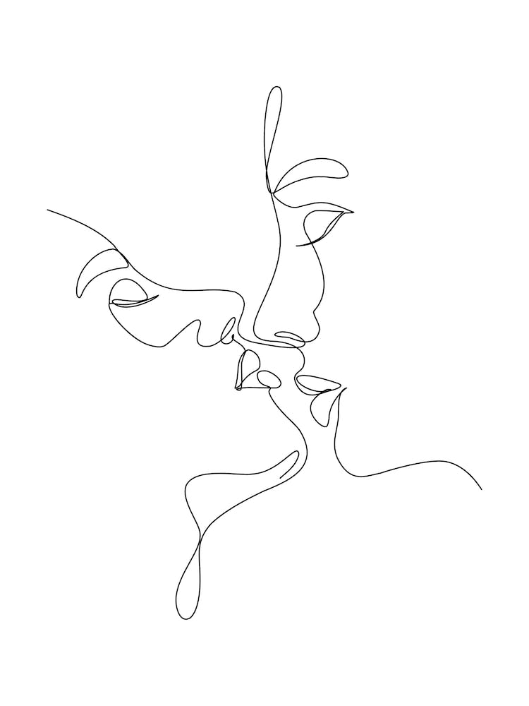 Kissing Couple Line Art