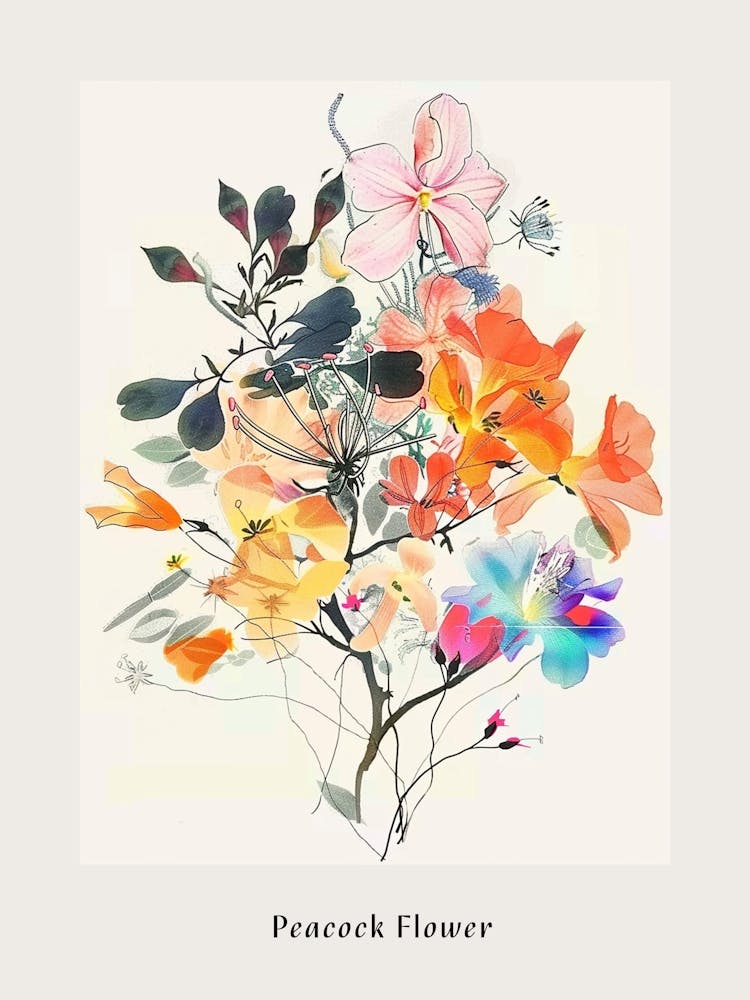 Peacock Flower 1 Collage Flower Bouquet Poster