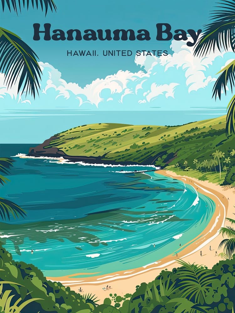 Hanauma Bay Hawaii Kai Travel Art Illustration