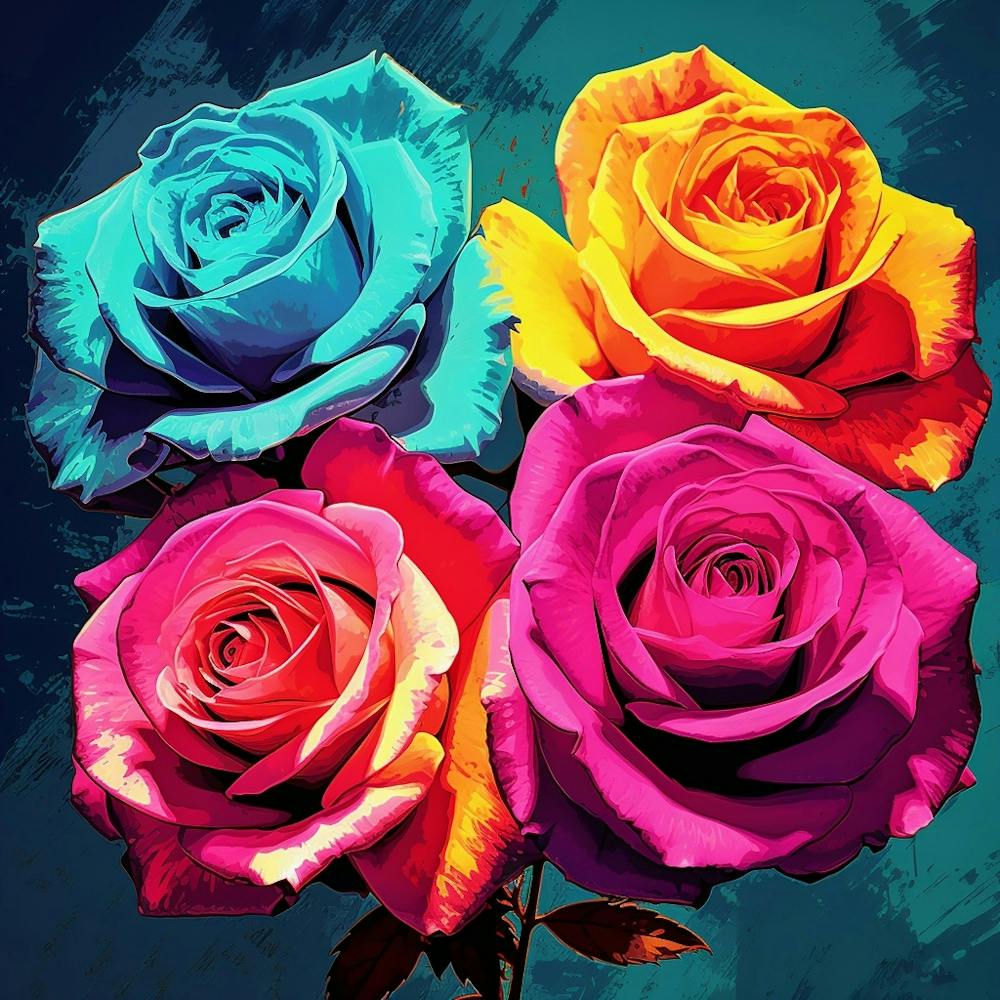 Andy Warhol Style Pop Art Flowers Rose 3 Square