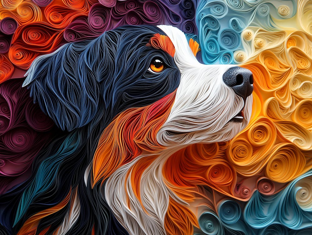Bernese Mountain Dog Paper Quilling Portrait