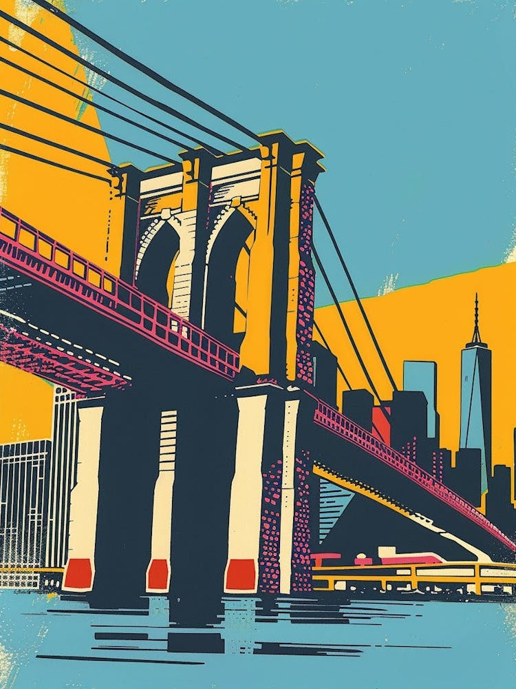 Brooklyn Bridge New York Colourful Silkscreen Illustration 1