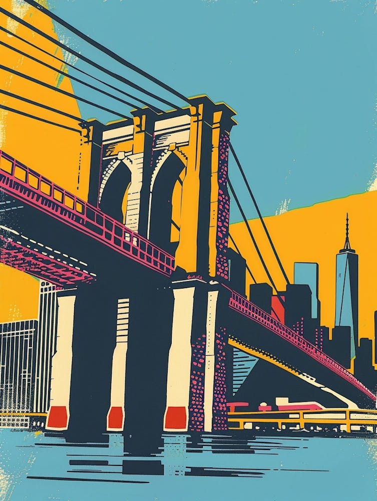 Brooklyn Bridge New York Colourful Silkscreen Illustration 1