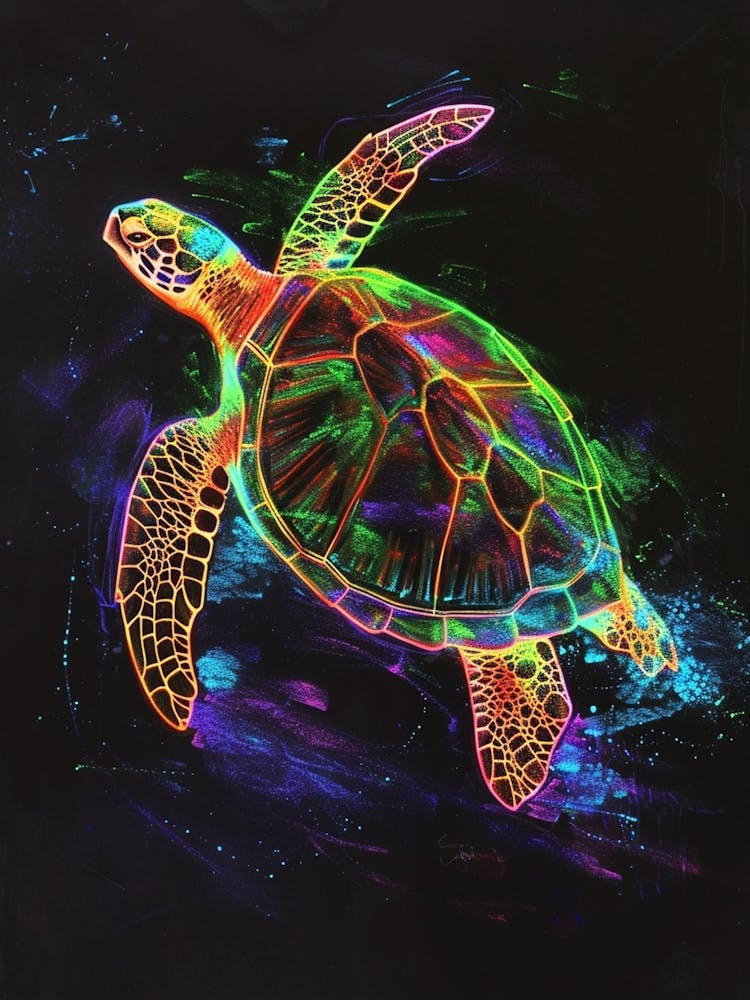Neon Sea Turtle In The Sea At Night 2