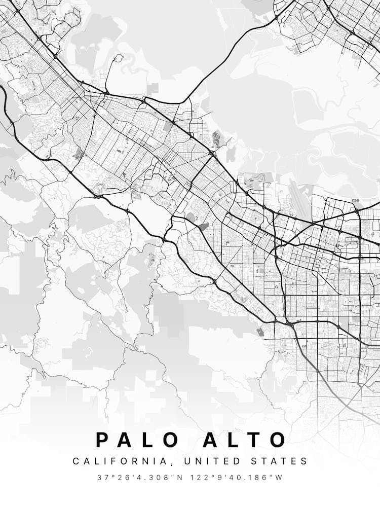 Palo Alto California Usa White Map